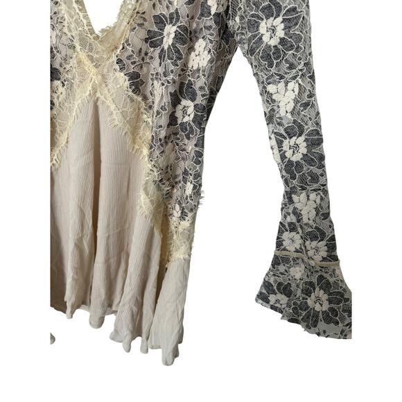 Tularosa Long Sleeve Cream Lace Tie‎ Back Mini Dress Medium Bridal Boho Gauze - Picture 3 of 4